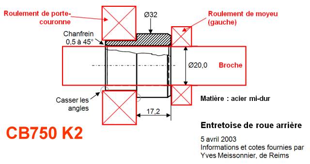 Entretoise dans le moyeu arrière Entretoise cb750 k2